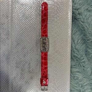 Red Croc-Embossed bracelet with Silver Buckle-it says “LOVE”